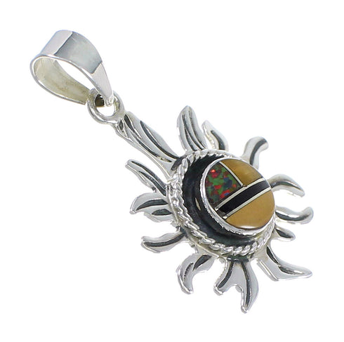 Sterling Silver And Multicolor Southwest Sun Pendant YX67971